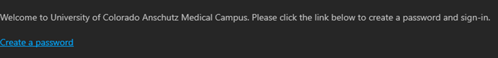 Email welcoming the user with a 'create a password' link